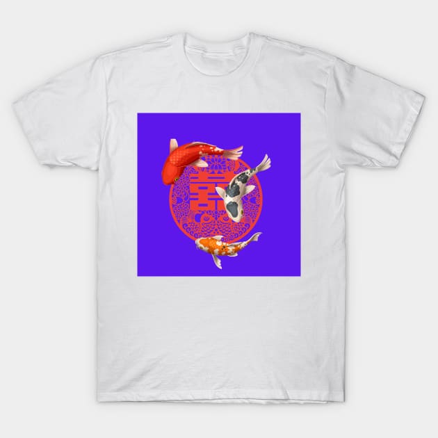 Double Happiness Koi Fish Deep Purple with Red Symbol - Hong Kong Retro T-Shirt by CRAFTY BITCH